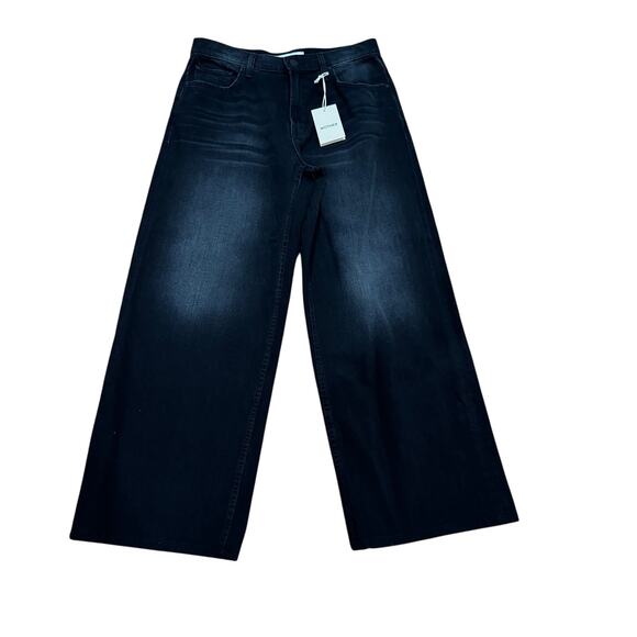 MOTHER The Spinner Zip Sneak Jeans Faded Black Magic 28 High Rise Wide Leg Denim - Picture 13 of 13